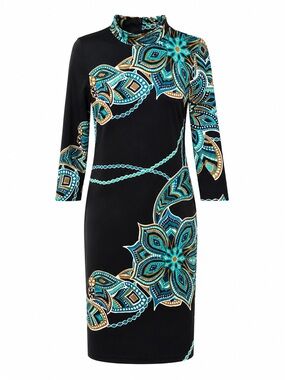 Cache Printed Mock Neck Shift Dress Women’s Size 4